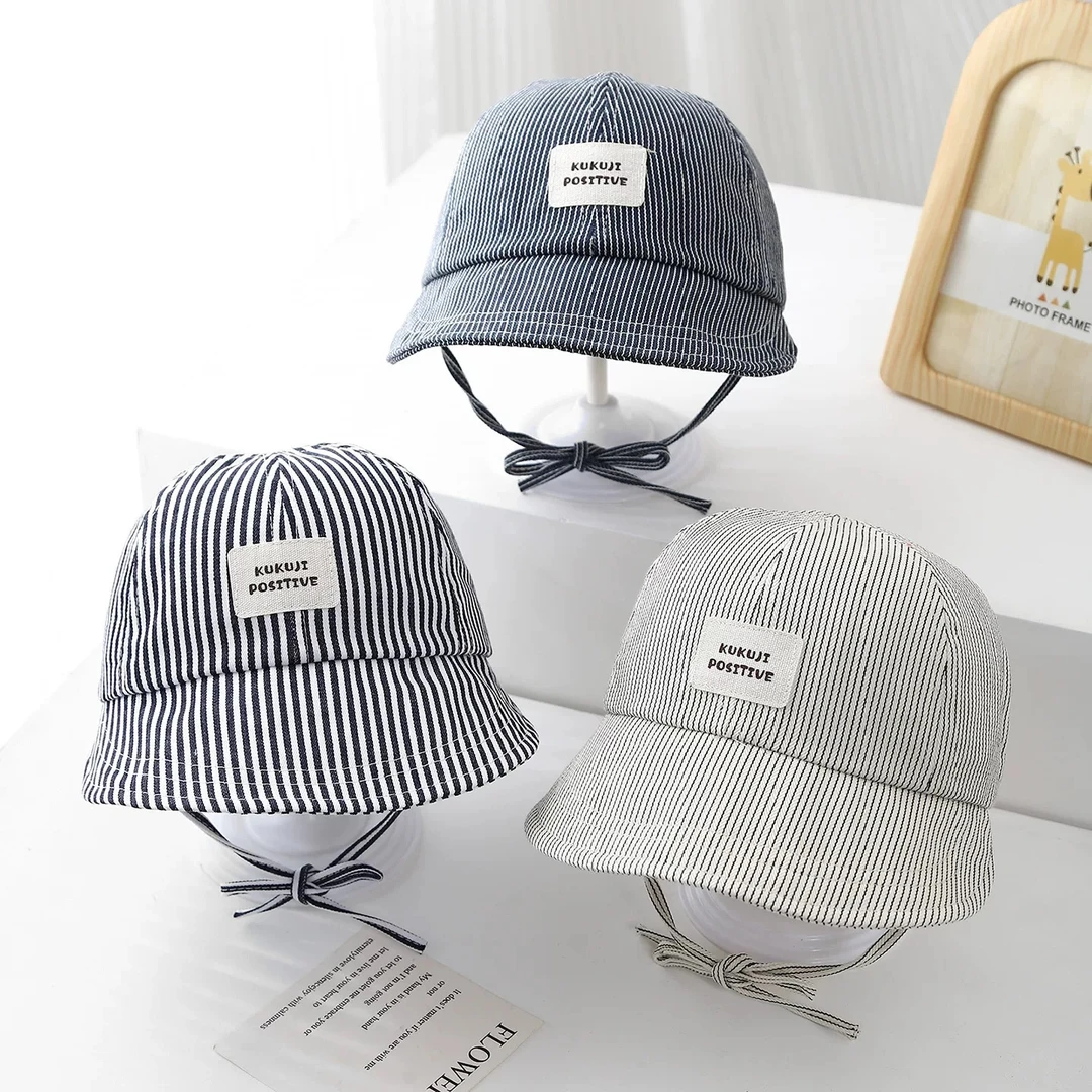英伦风宝宝帽春秋季防风渔夫帽婴幼儿条纹遮阳保暖帽男女童鸭舌帽