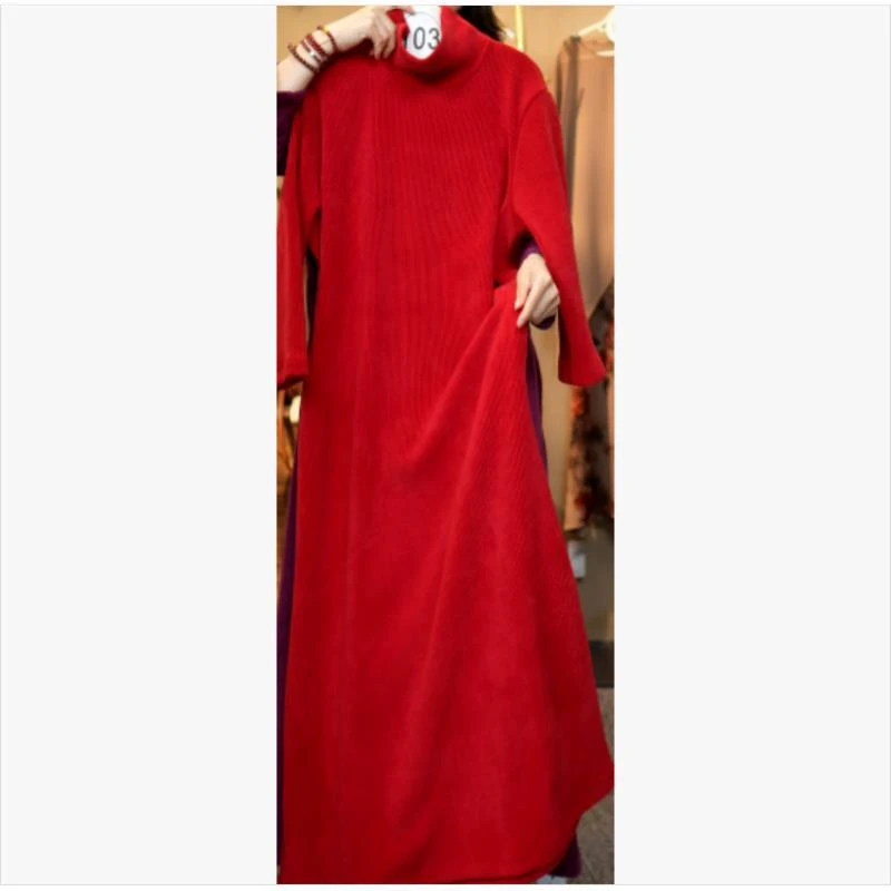103红色气立领改良旗袍连衣裙