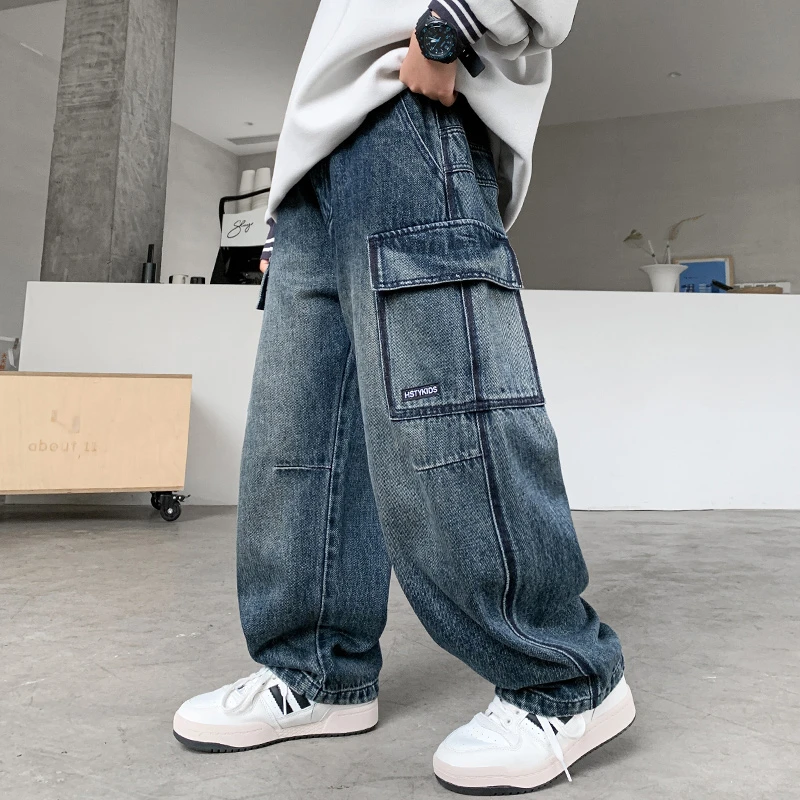 男童牛仔裤儿童裤子春秋2025新款中大童男孩宽松休闲工装裤秋装潮