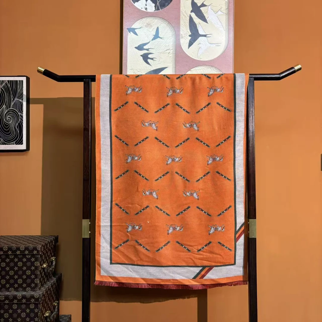 新款【爱玛骏影】长巾重磅绒高货重磅国风高端丝巾-B18