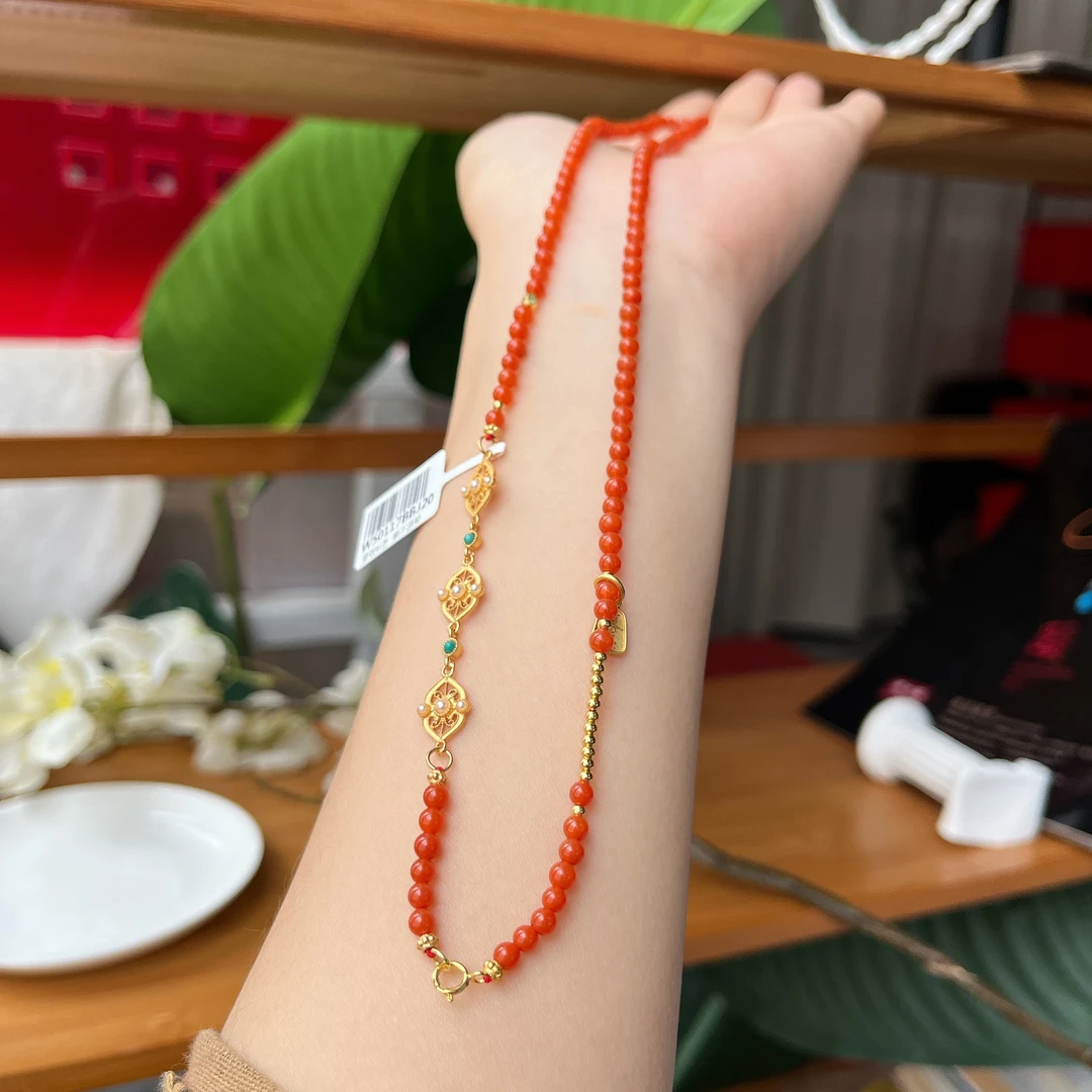 【郭老师】约3.5mm+南红玛瑙圆珠搭S925银配件项链