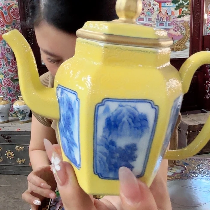 摆件景德镇高温陶瓷六方壶
