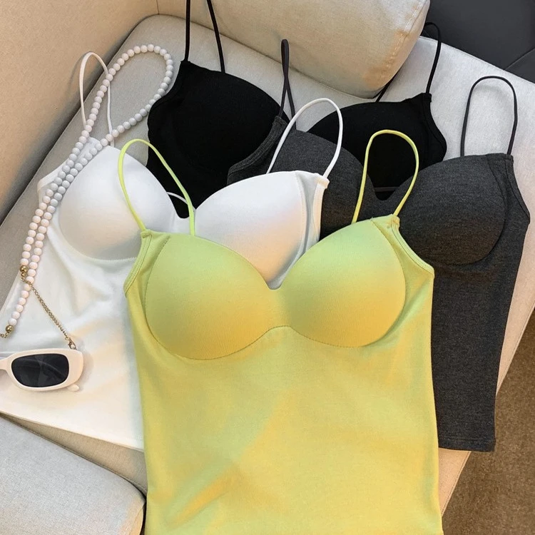 荧光绿带胸垫吊带背心女夏多巴胺泰式外穿美背亮色海边海岛小上衣