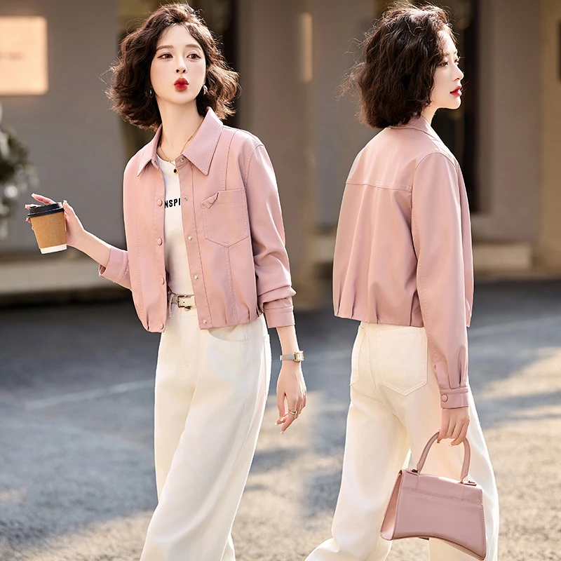 短款宽松皮衣女款2025年春秋季新款时尚休闲高级感显瘦机车皮夹克