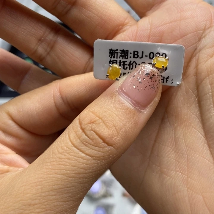 翡翠耳饰银S925镶嵌耳钉