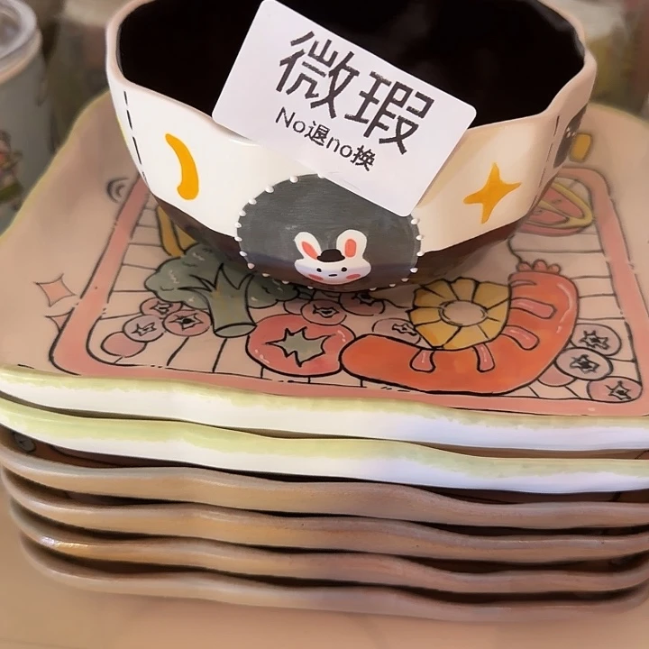 摆件陶不退不换卡通手绘