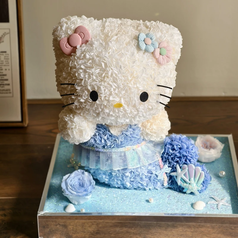 《L B D R》情人节梦幻粉色美人鱼hellokitty永生花可爱猫摆件