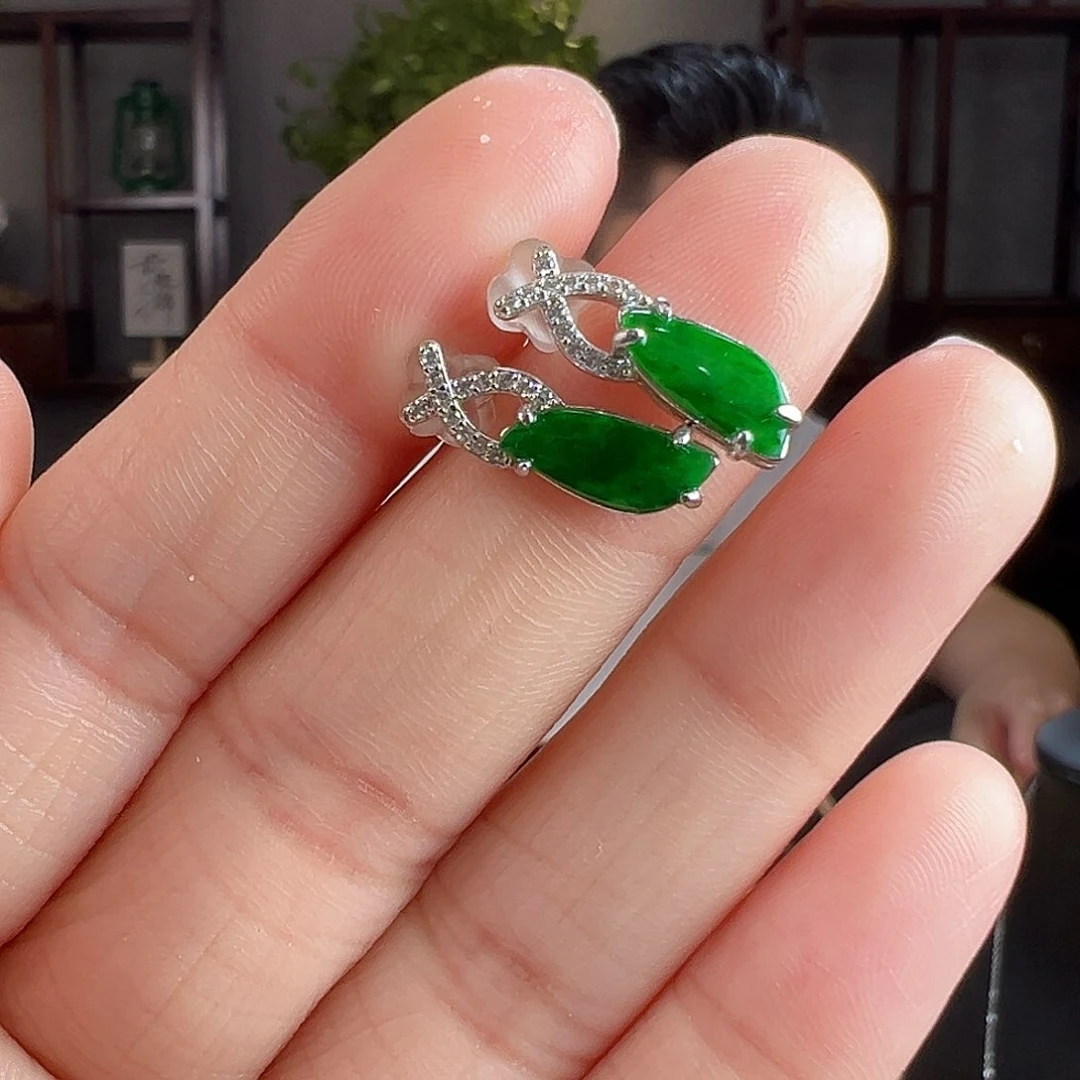 翡翠银S925镶嵌耳饰耳环74