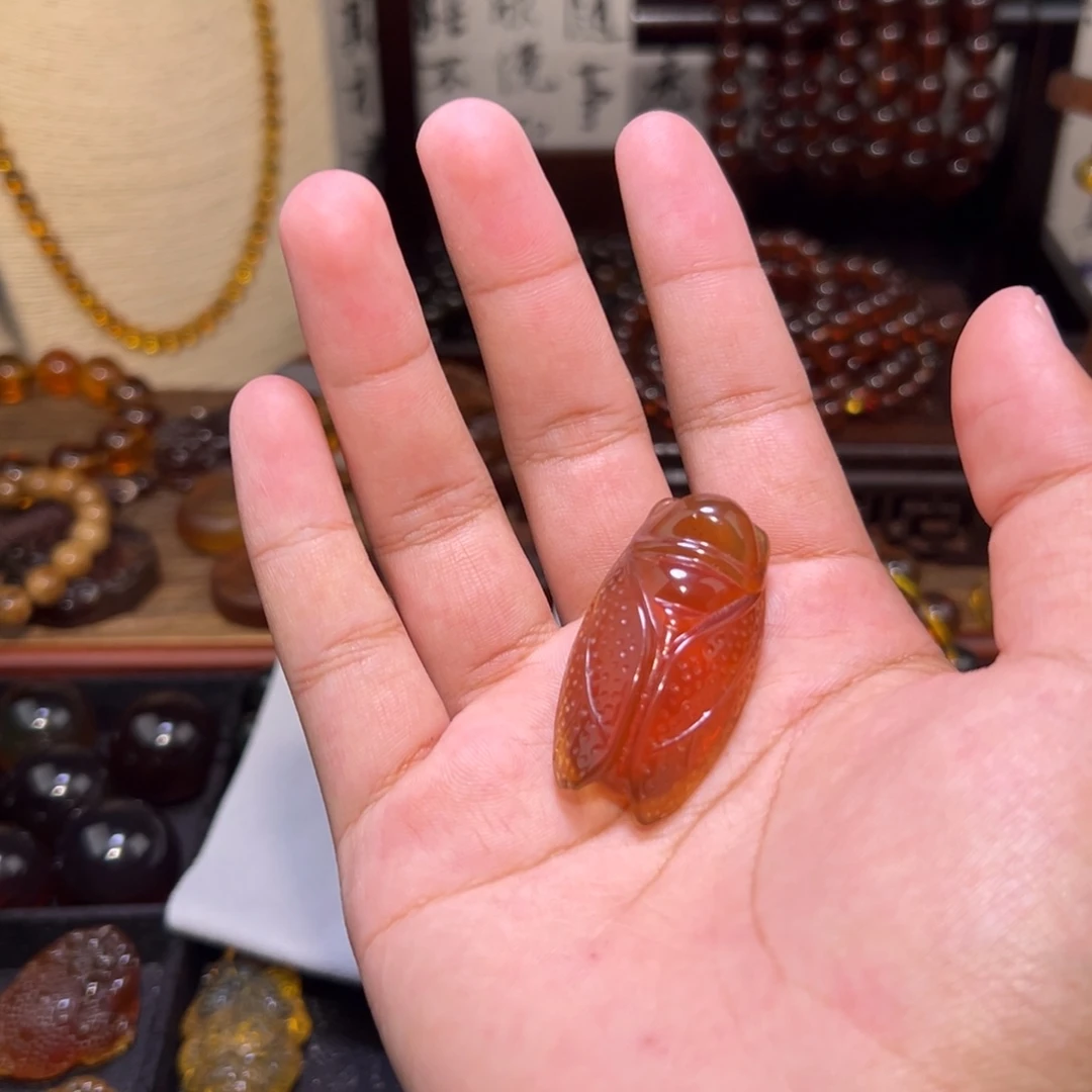 琥珀未镶嵌颈饰知了