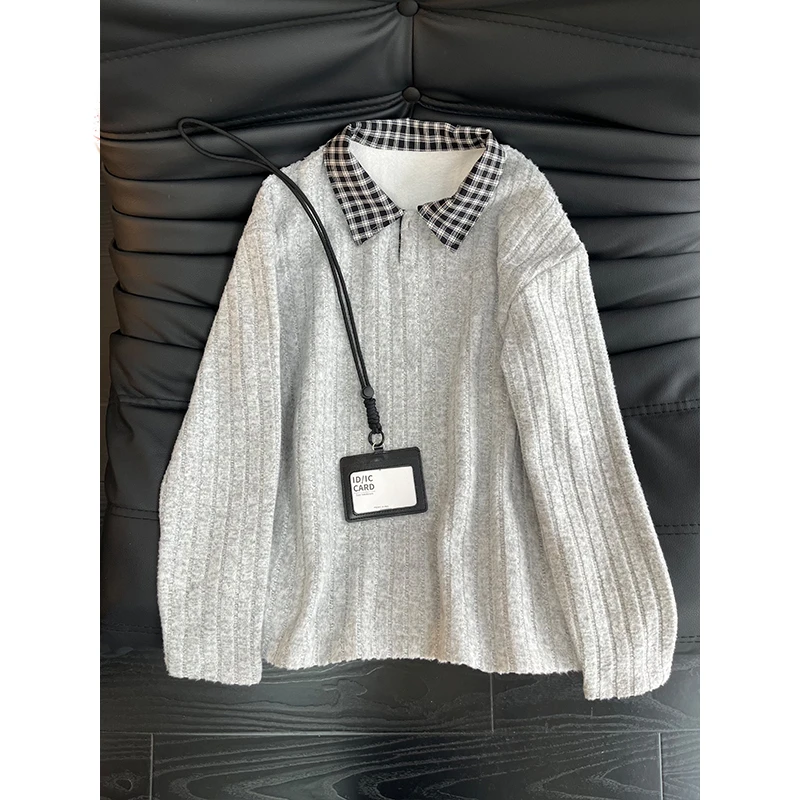 假两件衬衫领polo衫卫衣男款秋冬季加绒加厚复古条纹内搭打底衫