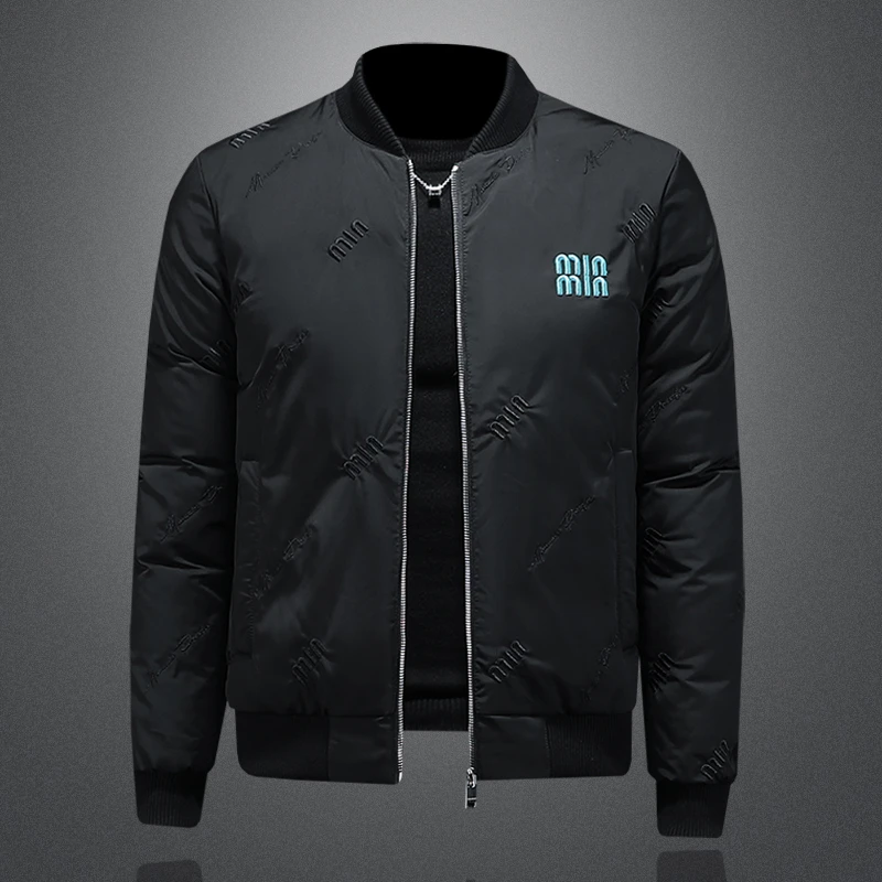 欧货轻奢大码绣花重工艺90羽绒服男士短款时尚休闲潮流立领羽绒服