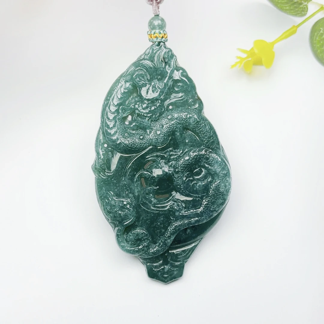 天然翡翠A货龙牌吊坠时尚雕刻气质精雕男士