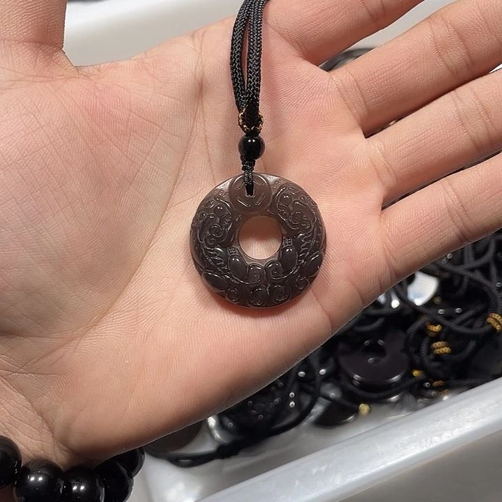 黑曜岩合金颈饰冰貔貅平安扣