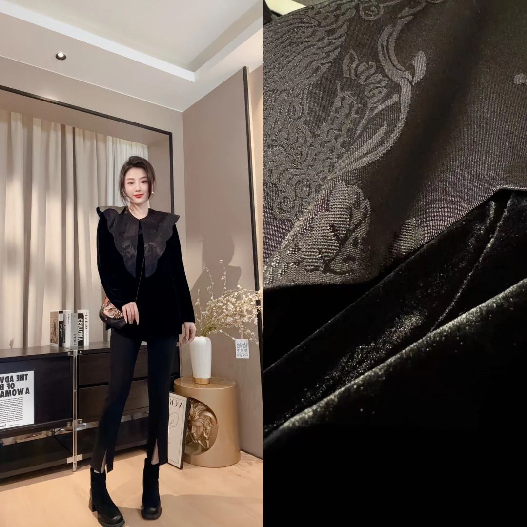 LAU+【云沐丝】高端定制 桑蚕丝 丝绒 拼接 设计师款女装上衣