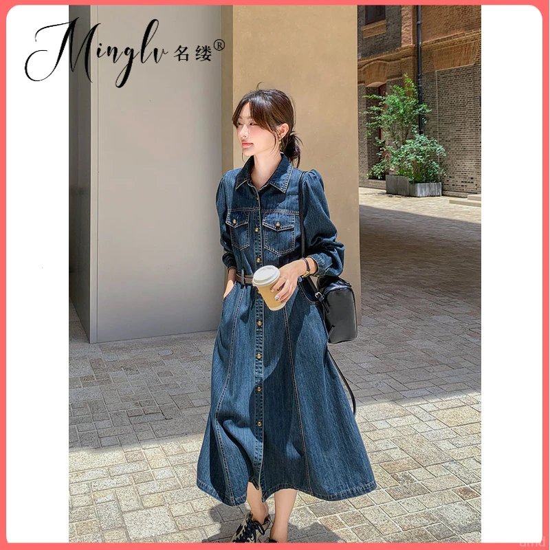 牛仔连衣裙腰围优雅时尚简单新的秋季高级感修身优雅小衬衫2025年