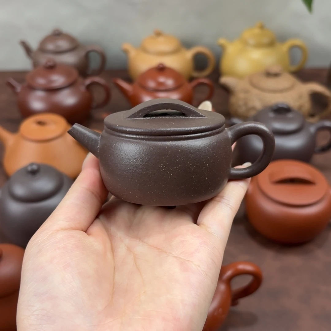 紫砂茶壶宜兴紫砂茶宠汉瓦天青40cc半手