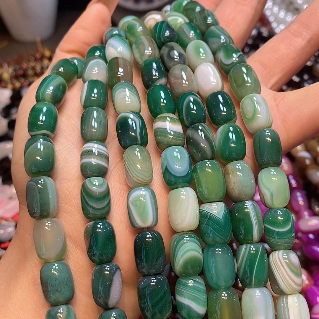 玛瑙/玉髓未镶嵌珠宝半成品天然绿玛瑙线条10✖️14mm