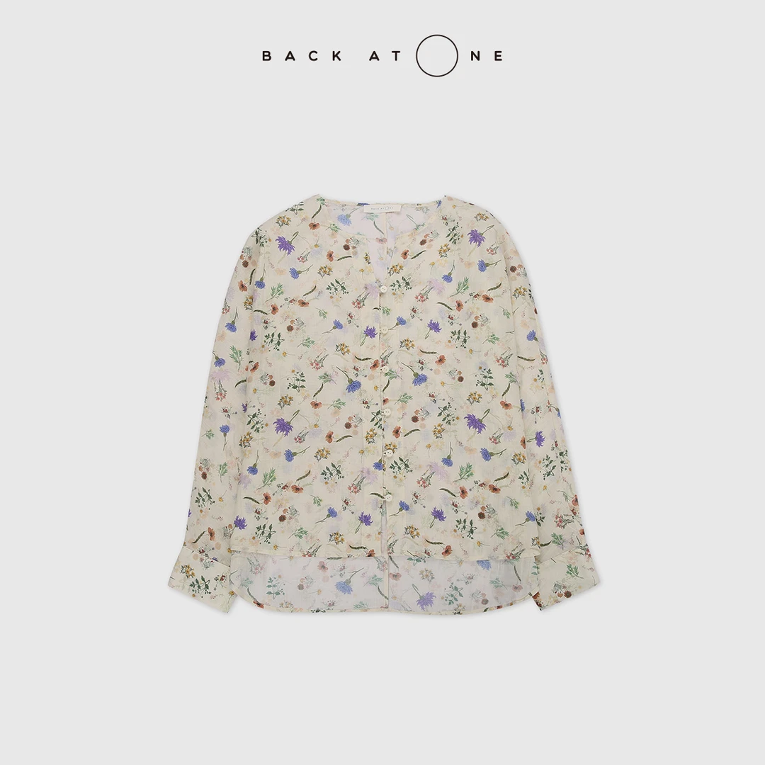 BackAtOne  “铃兰风语”时尚V领长袖印花上衣 BFS-1BS108E-K
