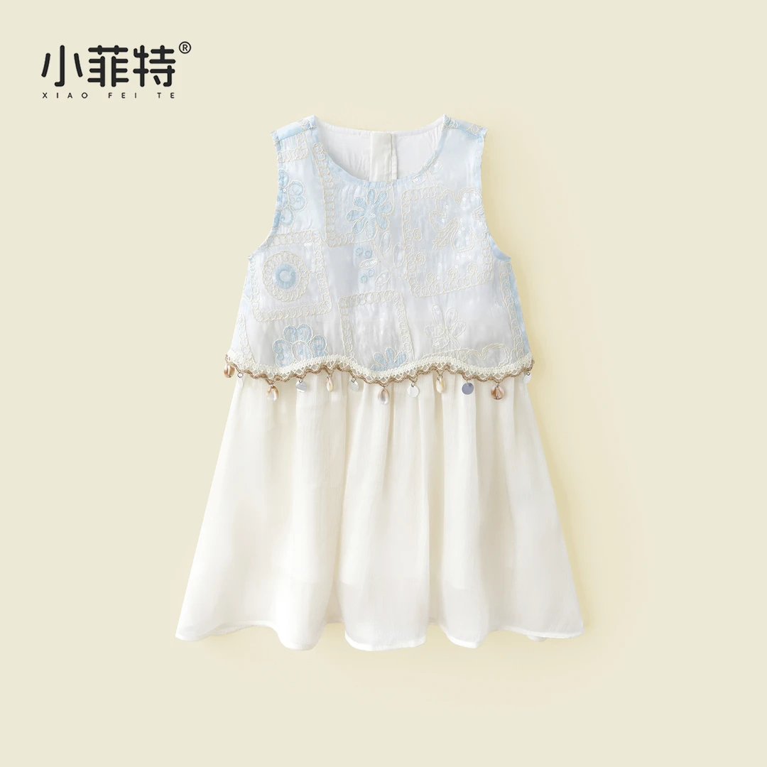 小菲特夏季新款女童花边无袖连衣裙韩版小女孩公主裙子YNQX52233