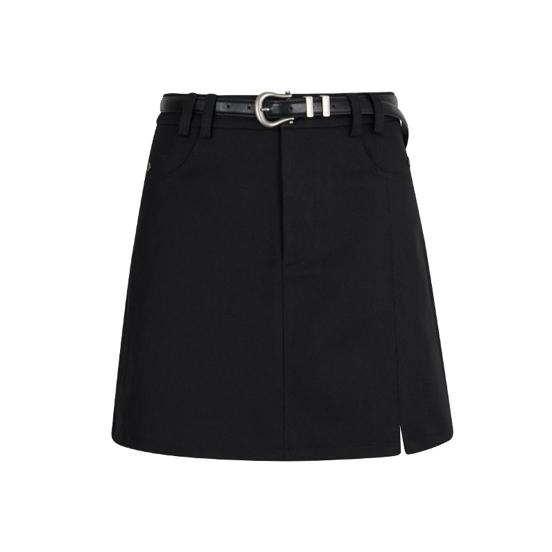 jsister 2025春装新款 JS女装时尚黑色设计感通勤百搭短裙 半身裙