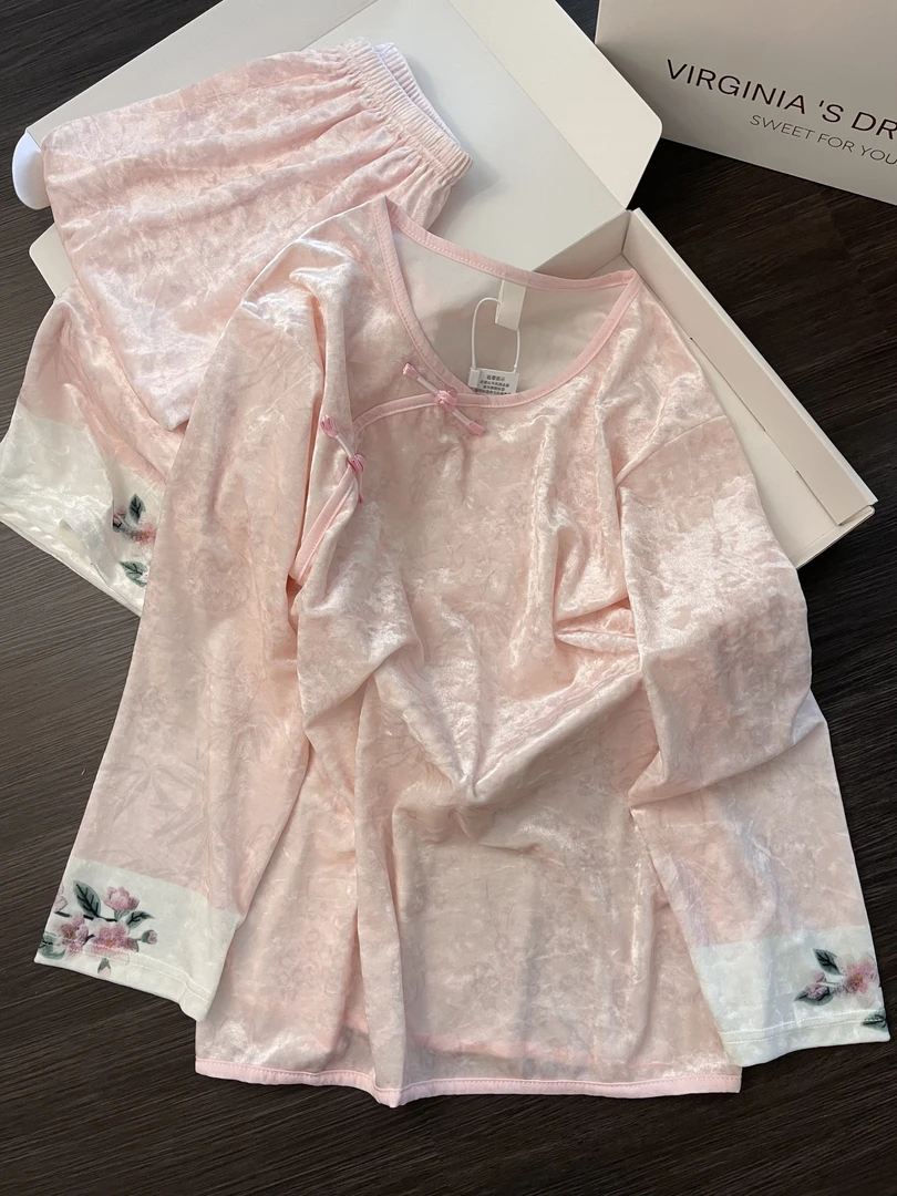 【DMXJ大梦想家】新中式国风提花金丝绒睡衣女秋季款宽松家居服套装