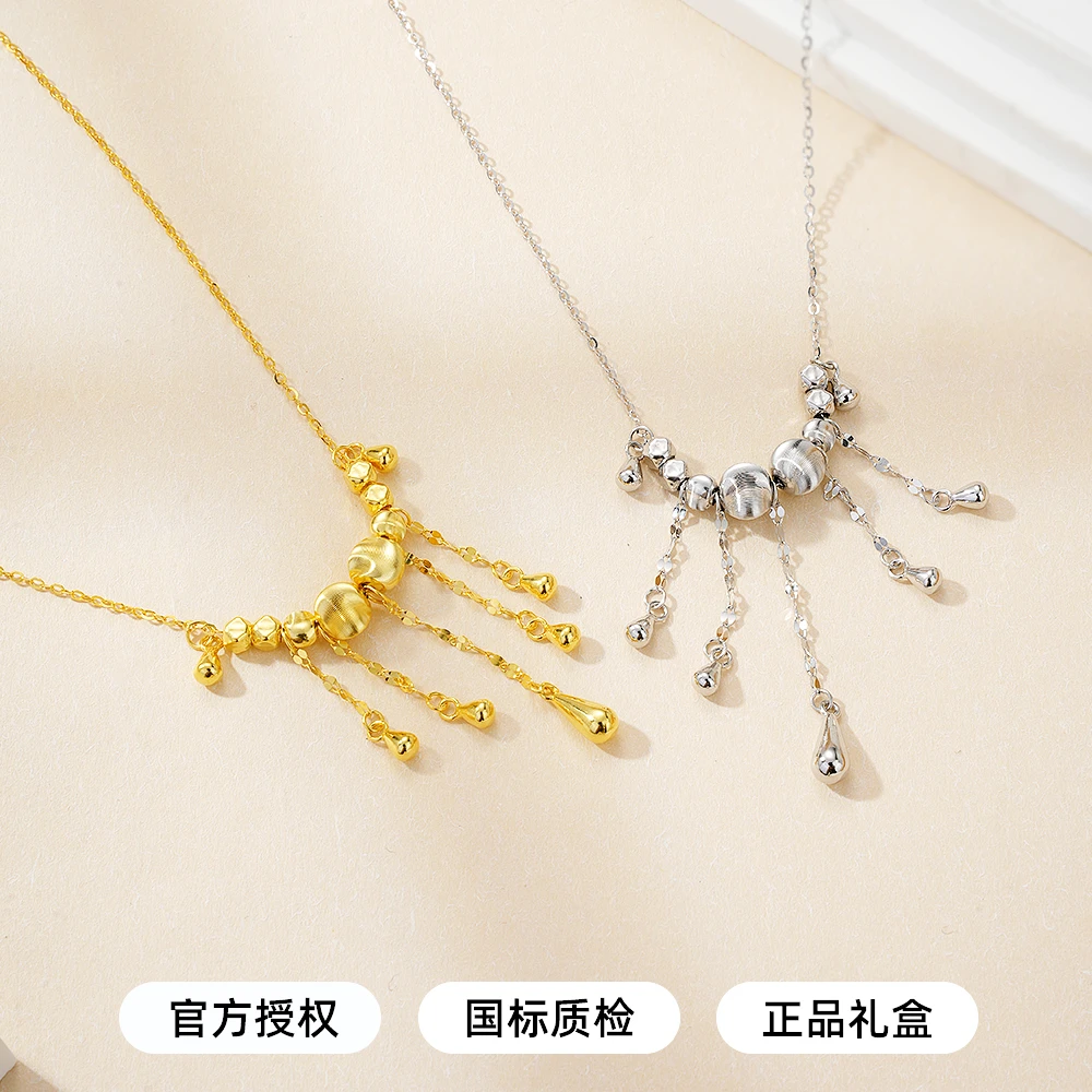 中国珠宝 链子925银 金银两色猫眼水滴项链2025新款爆闪千金感