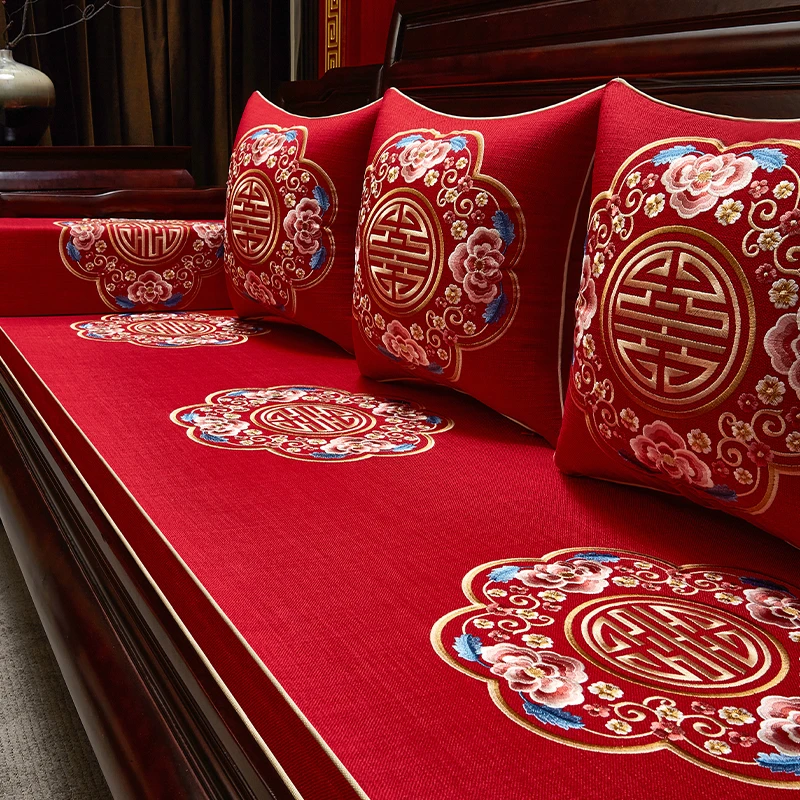 中式红木沙发坐垫实木家具罗汉床垫子五件套带靠背海绵垫定制座垫