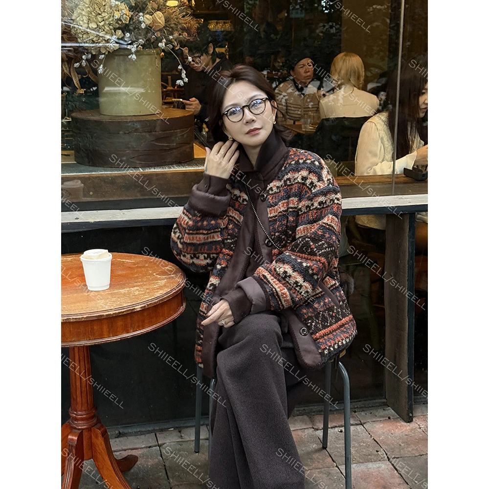 SHIIEELL【糖炒栗子】秋冬新款复古费尔岛百搭加厚毛呢外套Z9379