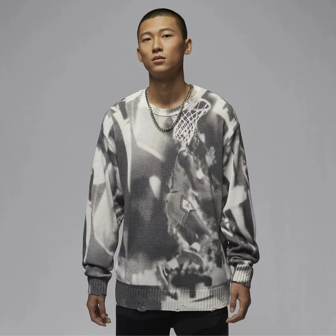 NIKE耐克AirJordan男子淘友白灰长袖宽松毛衣HQ1636-133欧若风