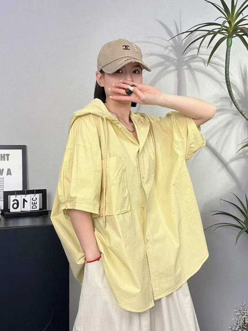 小清新鹅黄休闲衬衫2025夏季新款