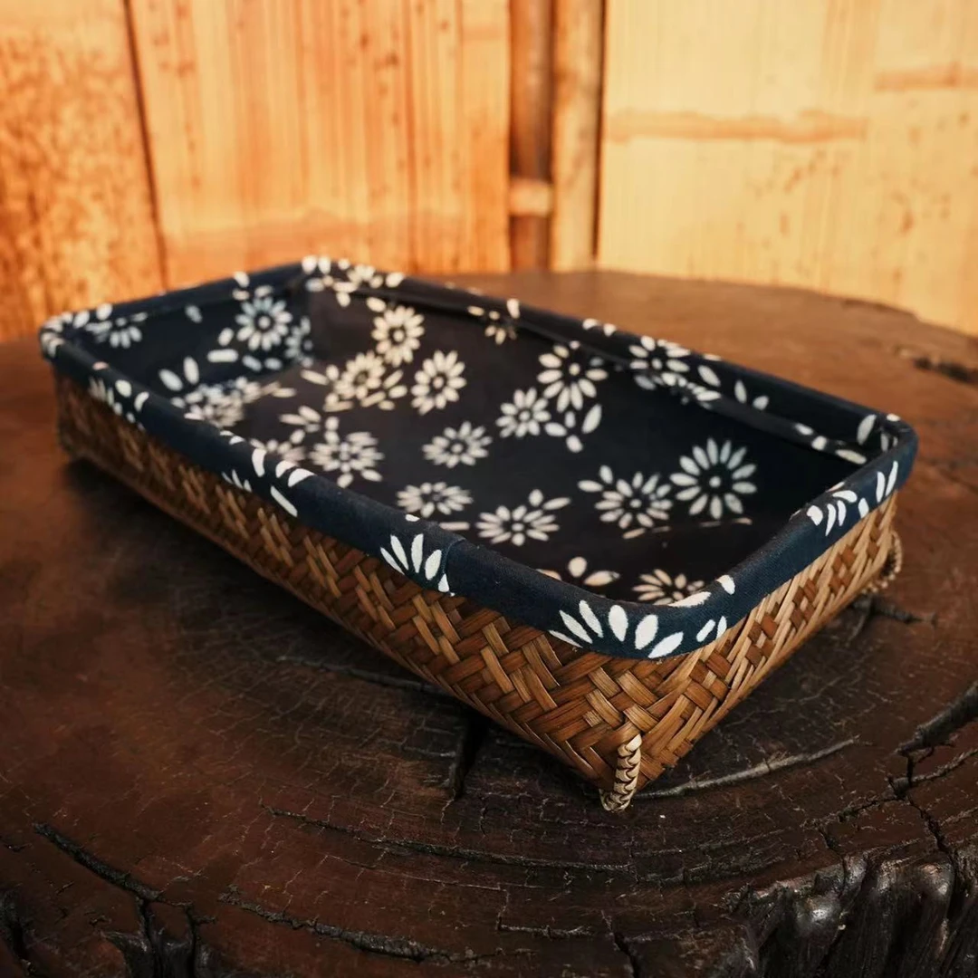 【九离烧】青花内衬竹编长方筐(和缘0352)