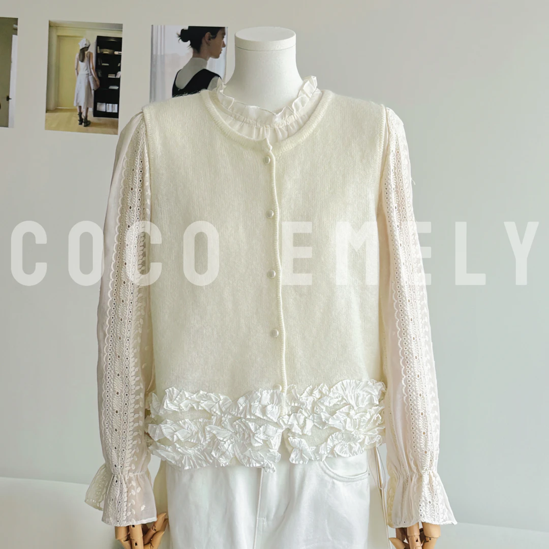 COCO EMELY25年春季新款韩版气质叠穿木耳边时尚针织衫CO07211414