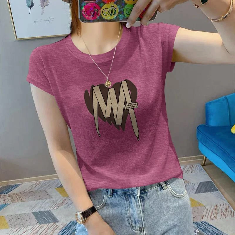 韩版简约薄款短袖t恤女2025夏季外穿圆领大码竹节棉打底衫上衣服