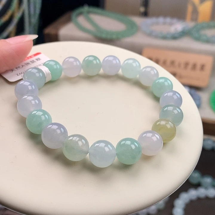 翡翠未镶嵌手链冰润马卡龙，品质高，漏