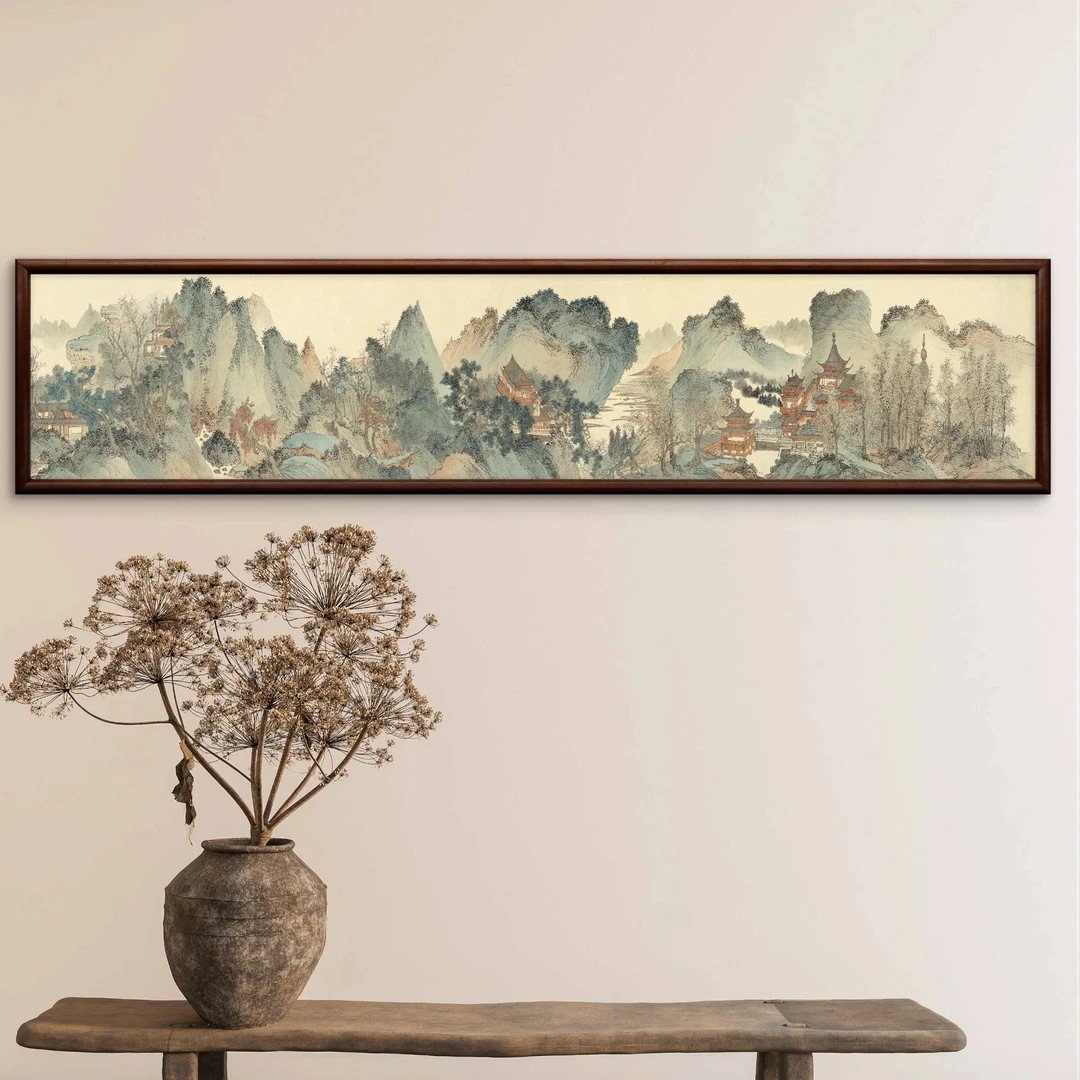 010-40*180青山阁楼-长条中式画-书房茶室办公室沙发背景床头