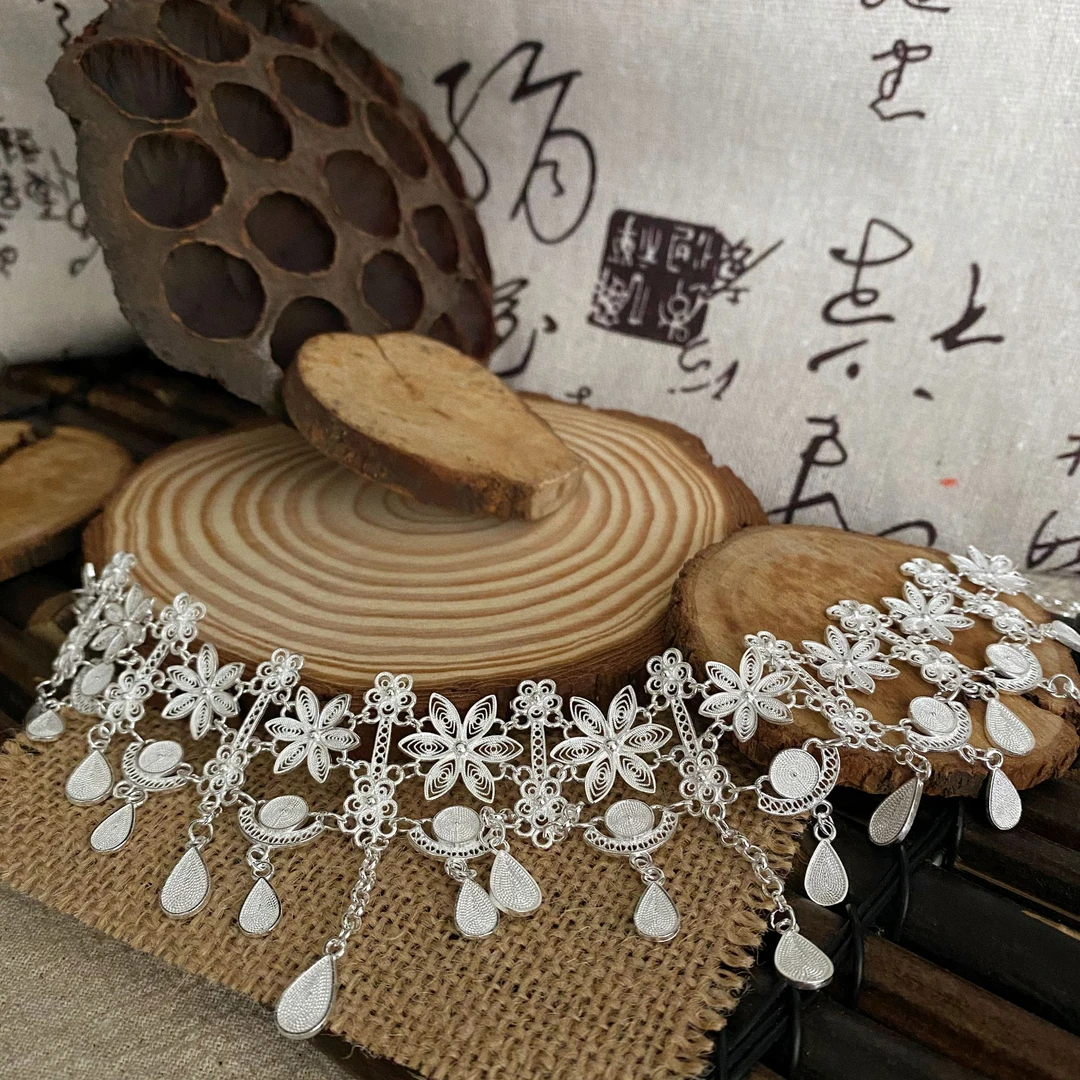 坠链均足银 拾光银造坊 足银繁花项链  设计款超仙复古高级感