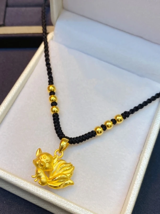 足金999九尾狐编绳项链