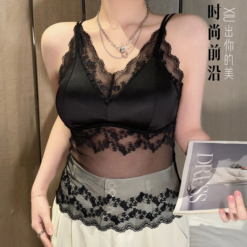 语萱娜【90-220斤】大码女士蕾丝胖妹妹背心吊带1件TNBX001