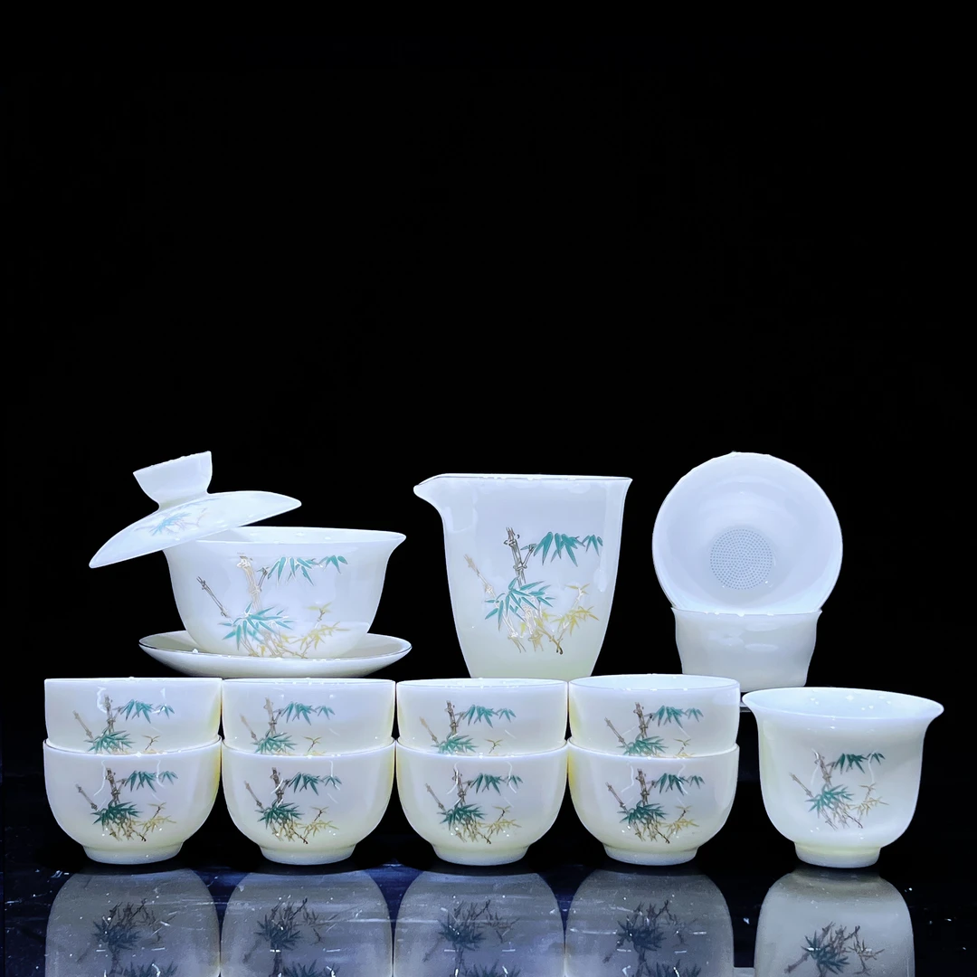 【御瓷斋】高端羊脂玉瓷白瓷竹子功夫茶具套装