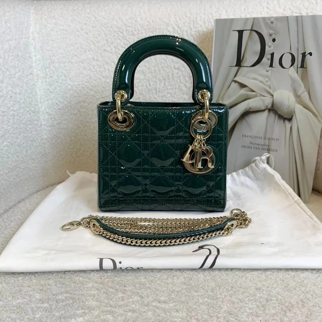99新 DIOR/迪奥 壹臻/ 若男专属墨绿色漆皮三格戴妃 45056633