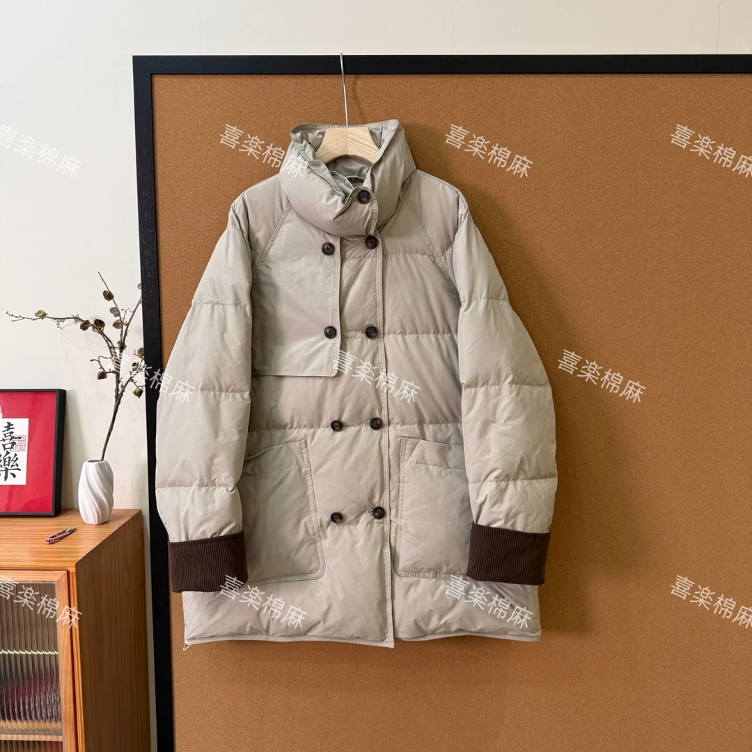 喜樂  2025【新国标90白鸭绒】中长款立领加厚设计感拼接羽绒服女士