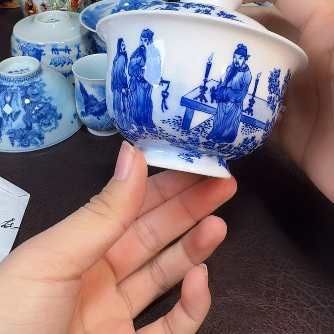 现代景德镇陶瓷盖碗