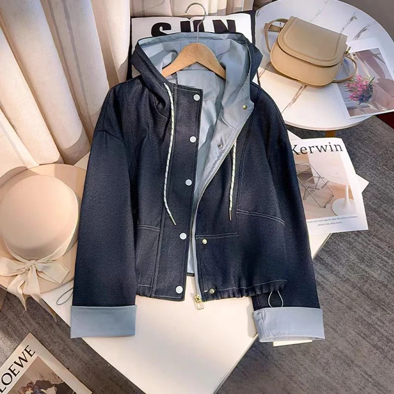 6752  新款撞色洋气休闲潮流百搭牛仔外套