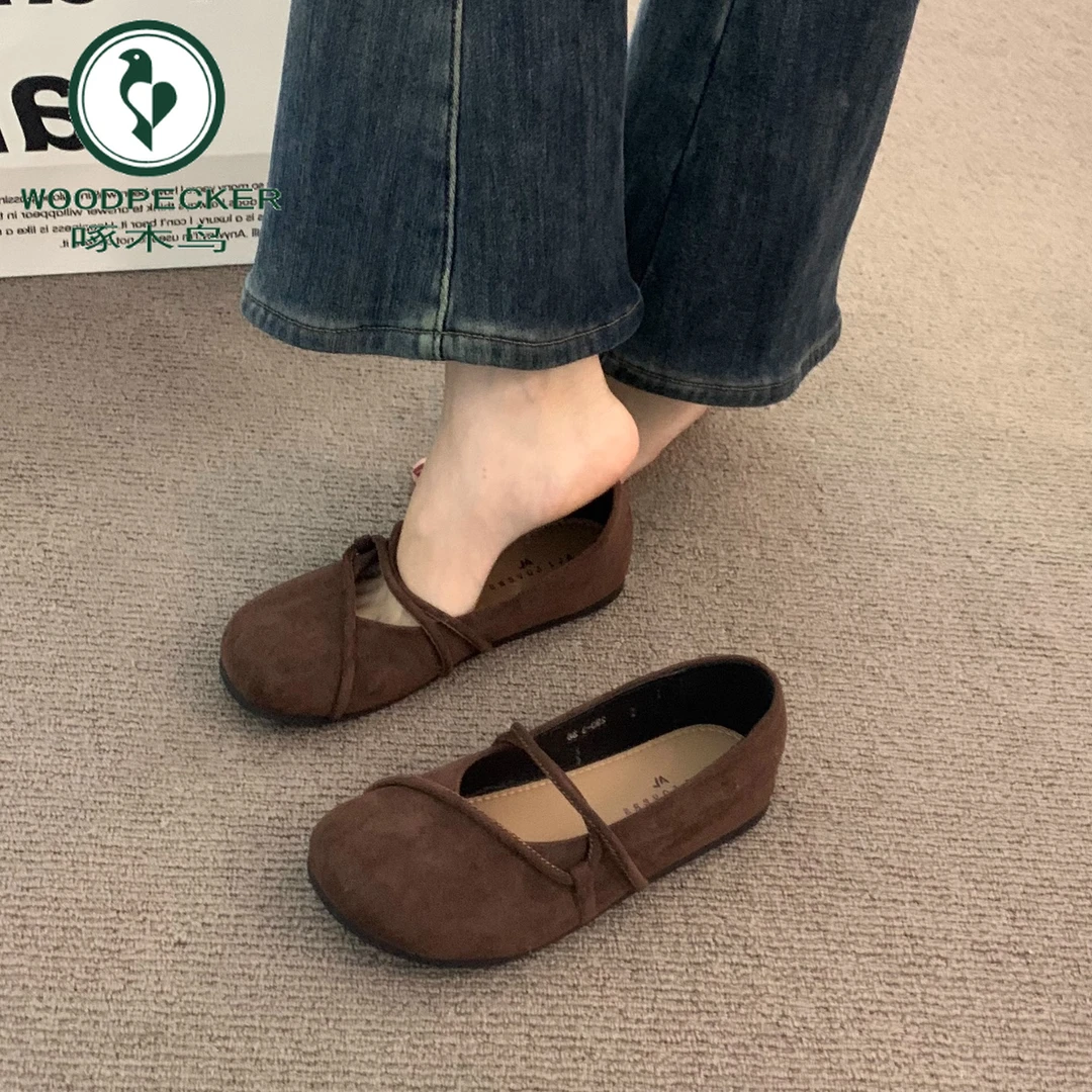 啄木鸟圆头复古软底勃肯鞋女2025年春夏森系平底单鞋芭蕾舞奶奶鞋