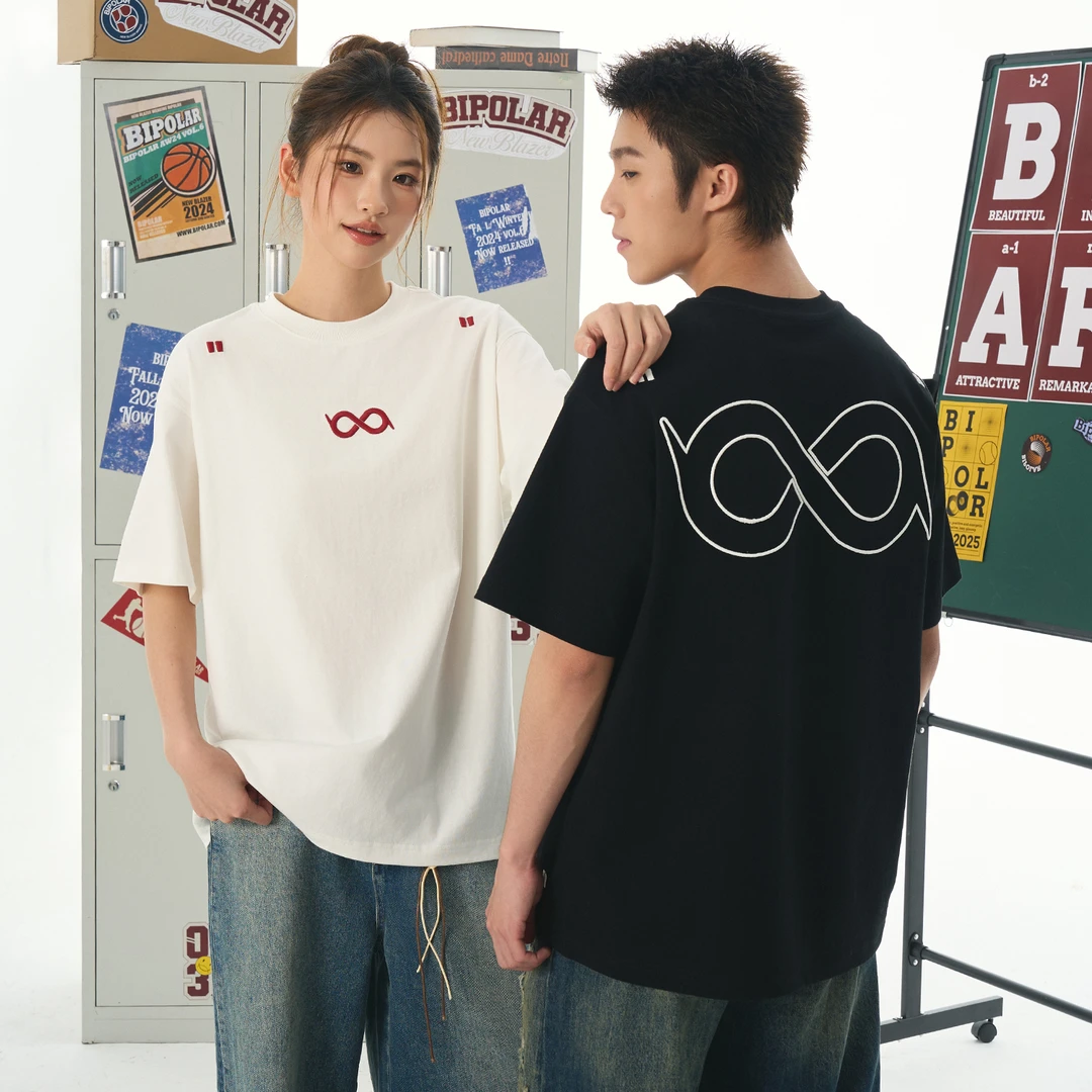 BIPOLAR绣花无限环潮牌夏季休闲宽松短袖T恤轻奢痞帅男装11B480