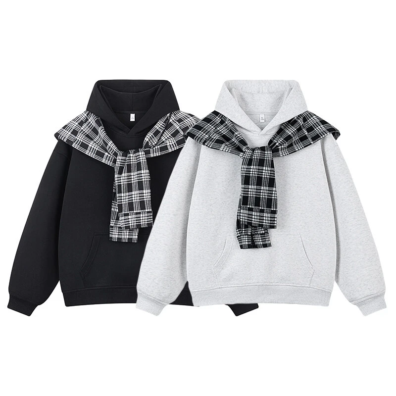 假两件披肩连帽上衣男春秋季美式结构分割套头衫男氛围感宽松外套