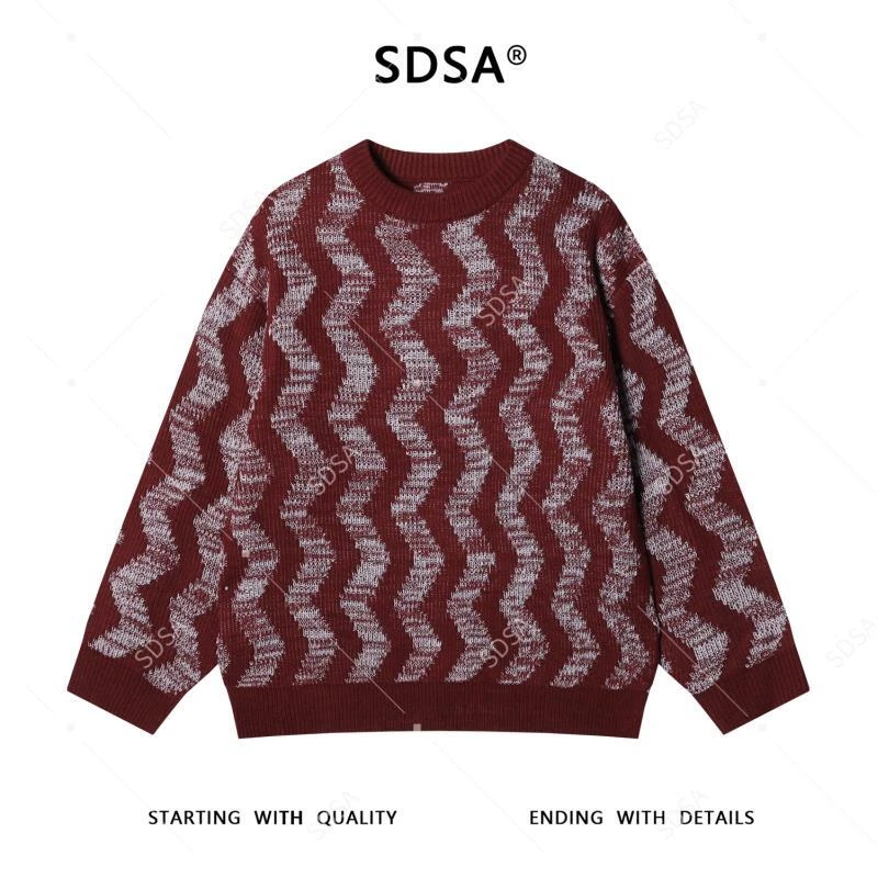SDSA男士秋冬新款痞帅男装韩版撞色波浪线针织衫百搭潮流套头毛衣