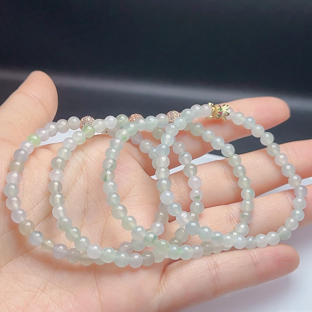 天然缅甸A货翡翠冰种圆珠手串冰润透翡翠圆珠串（多样性发其一）