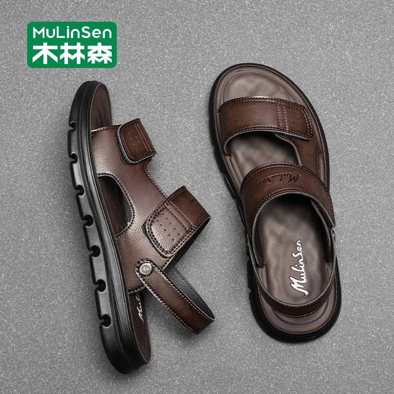 木林森男士凉鞋2025新款夏季外穿两用开车运动防滑沙滩司机皮凉拖