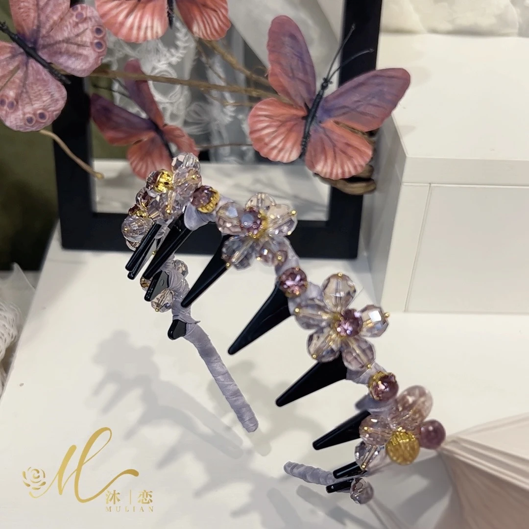 E141【晶石发箍】发饰手工气质复古紫色